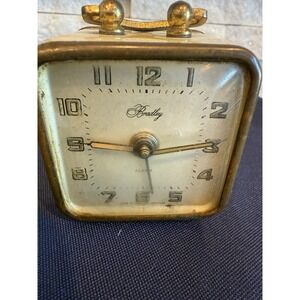 Vintage Bradley Wind Up Alarm Clock Square Brass West Germany-Runs-MCM